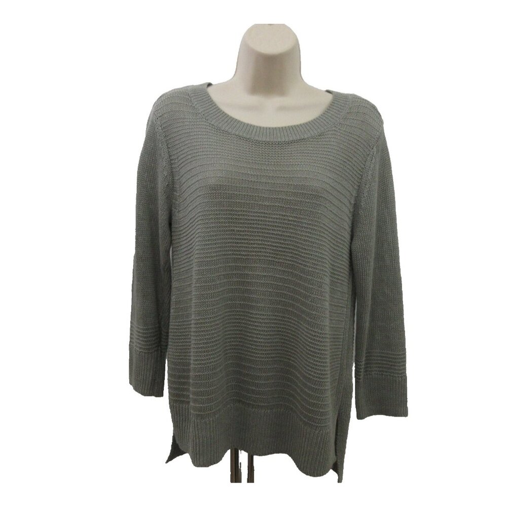 Tahari Womens Sweater Medium Green 100% Linen Loose Knit Long Sleeve Lightweight